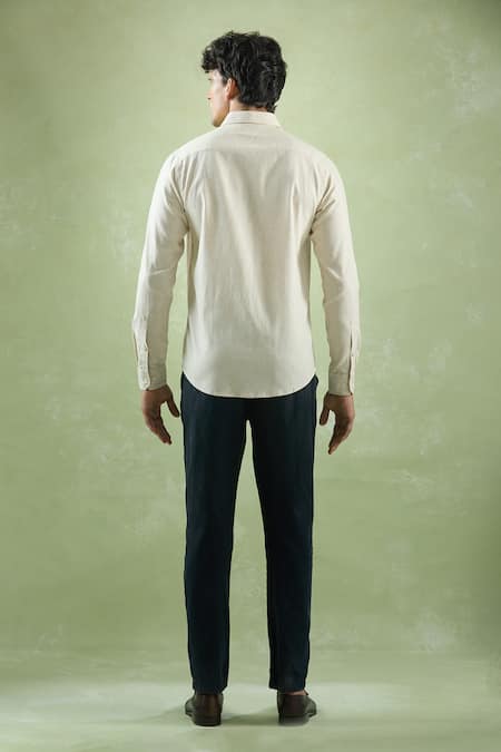 Shop_Aryavir Malhotra_Beige Linen Collared Full Sleeve Shirt _at_Aza_Fashions