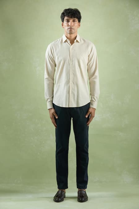 Buy_Aryavir Malhotra_Beige Linen Collared Full Sleeve Shirt _Online_at_Aza_Fashions