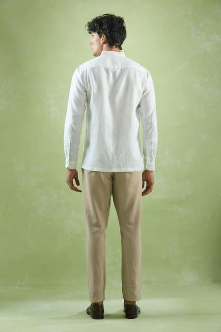 Aryavir Malhotra Stand Collar White Linen Shirt 