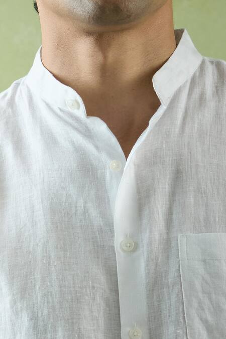 Buy_Aryavir Malhotra_White Linen Stand Collar Shirt _Online_at_Aza_Fashions