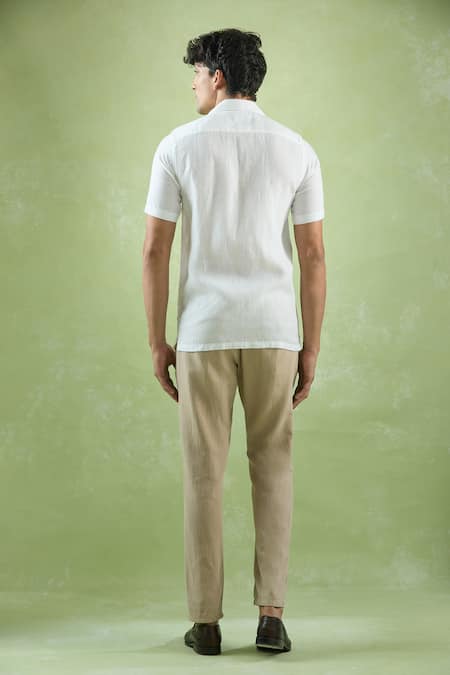 Shop_Arihant Rai Sinha_White Linen Collared Half Sleeve Plain Shirt _at_Aza_Fashions