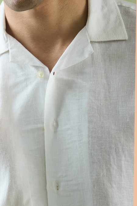 Arihant Rai Sinha_White Linen Collared Half Sleeve Plain Shirt _at_Aza_Fashions