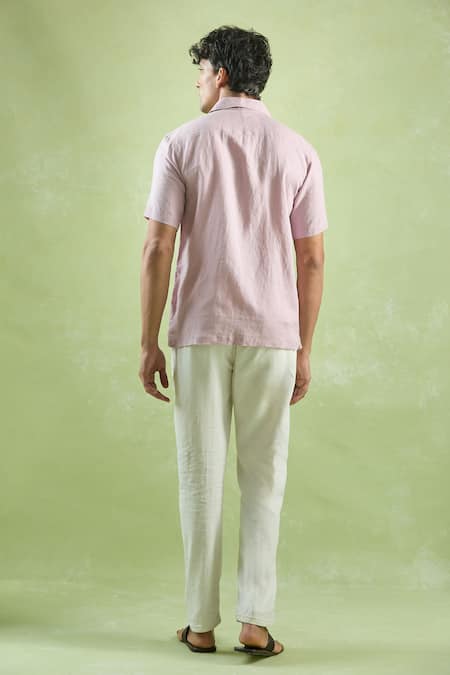 Shop_Aryavir Malhotra_Purple Linen Plain Half Sleeve Shirt _at_Aza_Fashions