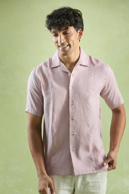 Buy_Aryavir Malhotra_Purple Linen Plain Half Sleeve Shirt _Online_at_Aza_Fashions
