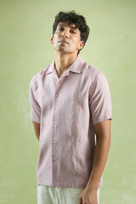 Shop_Aryavir Malhotra_Purple Linen Plain Half Sleeve Shirt _Online_at_Aza_Fashions