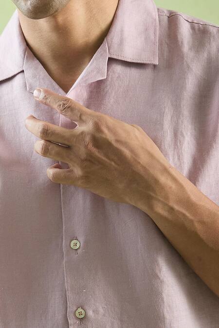 Aryavir Malhotra_Purple Linen Plain Half Sleeve Shirt _at_Aza_Fashions
