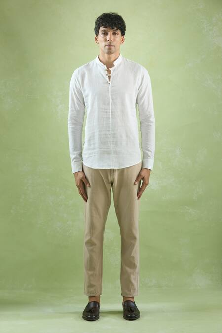 Buy Arihant Rai Sinha White Linen Plain Full Sleeve Short Kurta Online at Aza Fashions Buy_Arihant Rai Sinha_White Linen Plain Full Sleeve Short Kurta _Online_at_Aza_Fashions