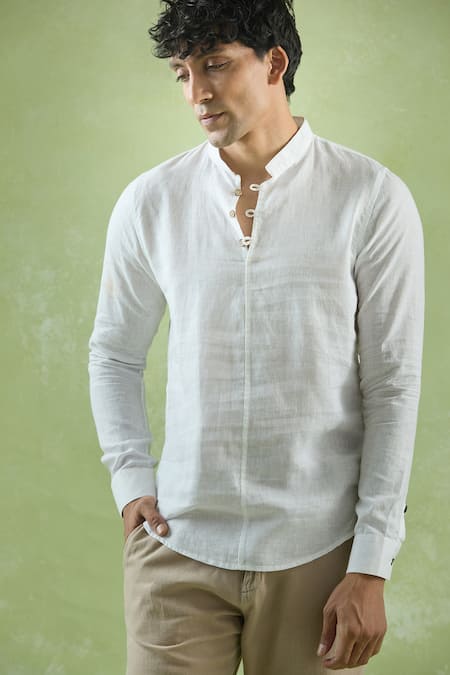 Arihant Rai Sinha White Linen Plain Full Sleeve Short Kurta at Aza Fashions Arihant Rai Sinha_White Linen Plain Full Sleeve Short Kurta _at_Aza_Fashions