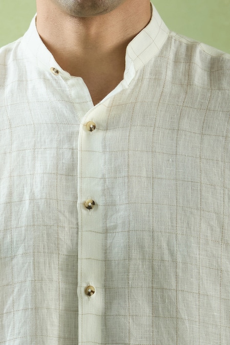 Buy_Aryavir Malhotra_Cream Linen Checkered Full Sleeve Shirt 