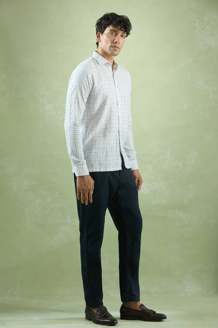 Buy_Aryavir Malhotra_Ivory Linen Checkered Collared Shirt _Online_at_Aza_Fashions