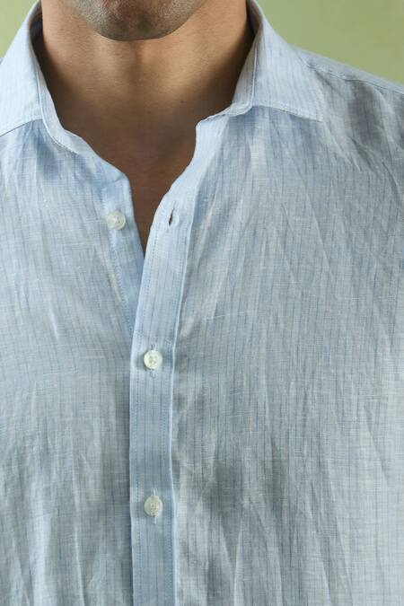 Buy_Aryavir Malhotra_Blue Linen Pattern Shirt