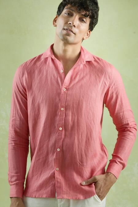 Buy Aryavir Malhotra Red Linen Striped Full Sleeve Shirt Online at Aza Fashions Buy_Aryavir Malhotra_Red Linen Striped Full Sleeve Shirt_Online_at_Aza_Fashions