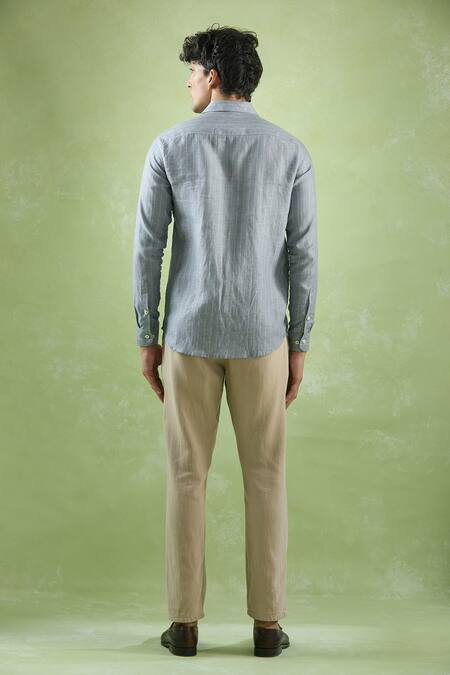 Shop Aryavir Malhotra Gray Linen Grey Pattern Full Sleeve Shirt at Aza Fashions Shop_Aryavir Malhotra_Gray Linen Grey Pattern Full Sleeve Shirt_at_Aza_Fashions