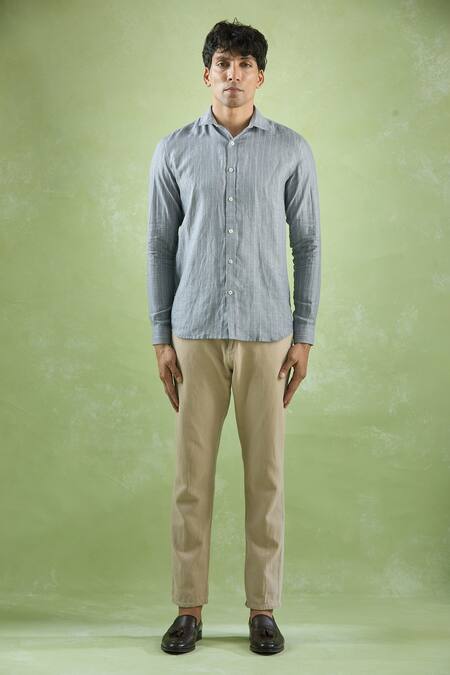 Buy Aryavir Malhotra Gray Linen Grey Pattern Full Sleeve Shirt Online at Aza Fashions Buy_Aryavir Malhotra_Gray Linen Grey Pattern Full Sleeve Shirt_Online_at_Aza_Fashions