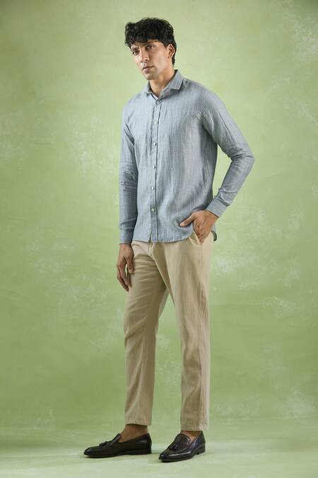 Shop Aryavir Malhotra Gray Linen Grey Pattern Full Sleeve Shirt Online at Aza Fashions Shop_Aryavir Malhotra_Gray Linen Grey Pattern Full Sleeve Shirt_Online_at_Aza_Fashions