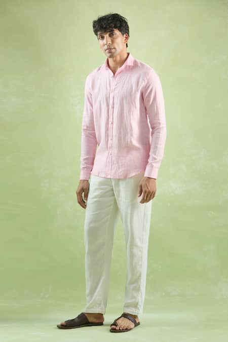 Buy Aryavir Malhotra Pink Linen Striped Shirt Online at Aza Fashions Buy_Aryavir Malhotra_Pink Linen Striped Shirt_Online_at_Aza_Fashions
