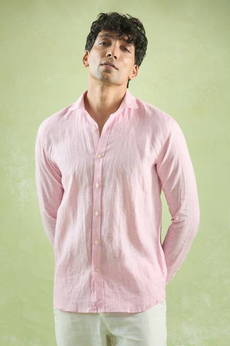 Aryavir Malhotra Pink Linen Striped Shirt at Aza Fashions Aryavir Malhotra_Pink Linen Striped Shirt_at_Aza_Fashions
