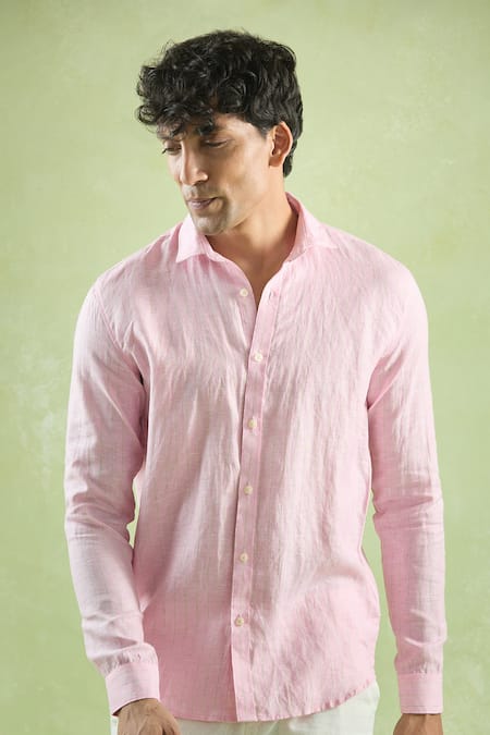 Buy Aryavir Malhotra Pink Linen Striped Shirt Buy_Aryavir Malhotra_Pink Linen Striped Shirt