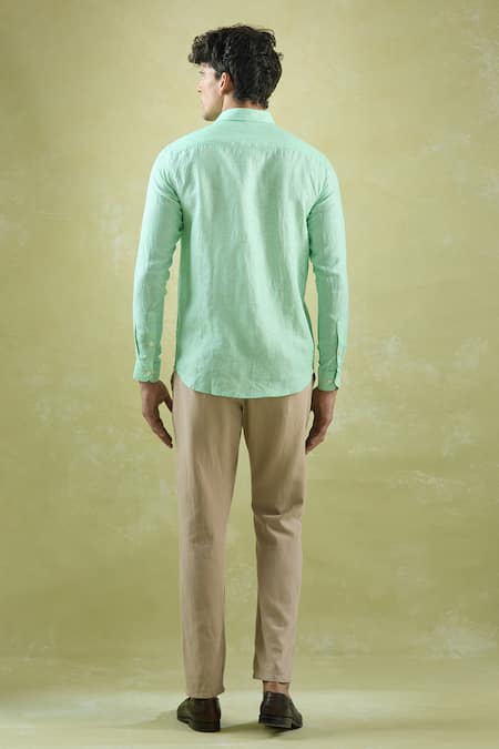 Shop_Arihant Rai Sinha_Green Linen Stripe Pattern Shirt _at_Aza_Fashions