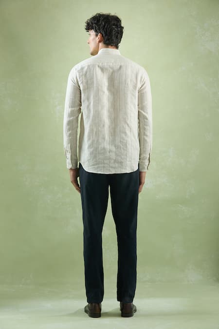 Shop_Aryavir Malhotra_Beige Linen Pattern Shirt _at_Aza_Fashions
