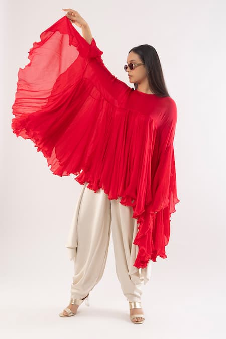 kriti bapna Solid Frilled Kurta With Dhoti Pant 