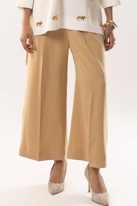 Buy_Kriti Bapna_Ivory Embroidery Round Neck Horse Embellished High-low Top And Pant Set _Online_at_Aza_Fashions