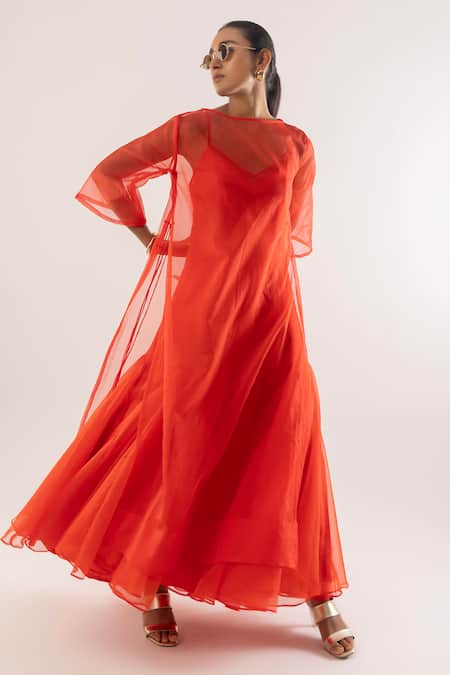 Buy Kriti Bapna Orange Organza, Satin Round , Sweetheart Sheer Kurta Dress Set Online at Aza Fashions Buy_Kriti Bapna_Orange Organza, Satin Round , Sweetheart Sheer Kurta Dress Set _Online_at_Aza_Fashions