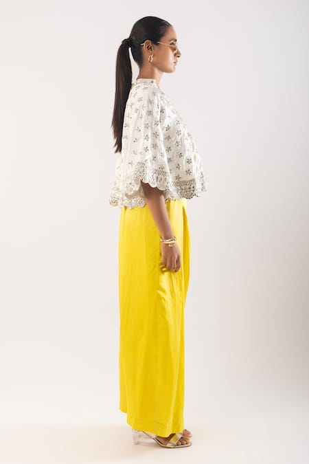 Kriti Bapna Ivory Mirror Embellished Cape & Pant Set 