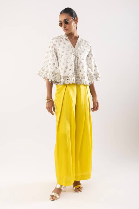 Buy_Kriti Bapna_Ivory Mirror Embellished Cape And Pant Set _Online_at_Aza_Fashions