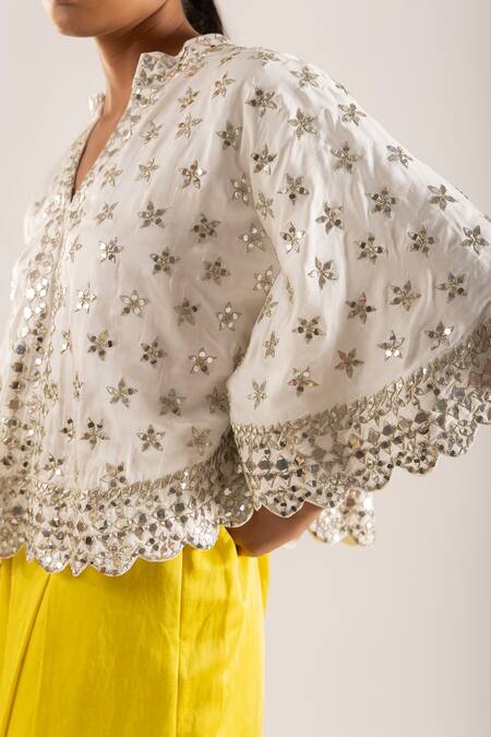 Kriti Bapna_Ivory Mirror Embellished Cape And Pant Set _at_Aza_Fashions