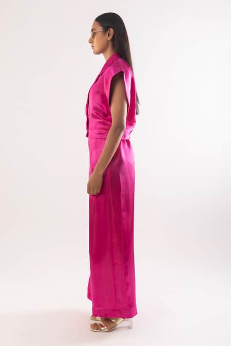 Kriti Bapna Pink Satin Silk Cropped Jacket & Pant Set 