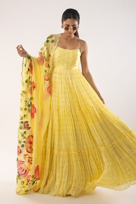 kriti bapna Sequin Embellished Anarkali With Handpainted Dupatta 