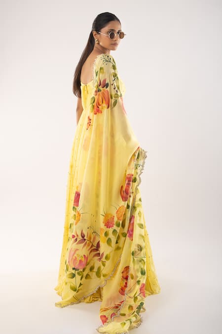 Buy Kriti Bapna Yellow Viscose, Organza Embroidery Scoop Neck Floral Sequin Anarkali Set Online at Aza Fashions Buy_Kriti Bapna_Yellow Viscose, Organza Embroidery Scoop Neck Floral Sequin Anarkali Set _Online_at_Aza_Fashions