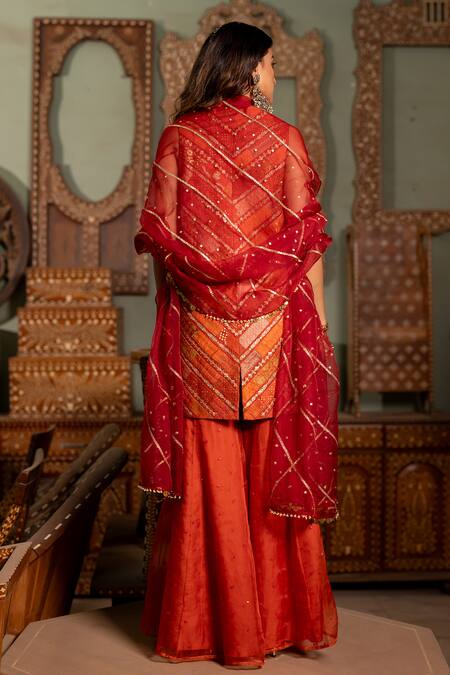 Pooja-Keyur Maroon Gota Lace Embellished Dupatta 