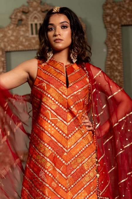 Buy Pooja-Keyur Maroon Organza Gota Patti Lace Embellished Dupatta Online at Aza Fashions Buy_Pooja-Keyur_Maroon Organza Gota Patti Lace Embellished Dupatta _Online_at_Aza_Fashions