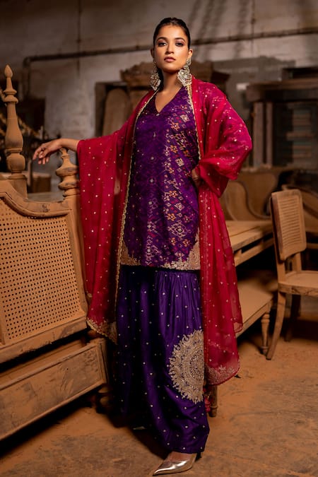 Pooja-Keyur Patola Woven Kurta & Sharara Set 