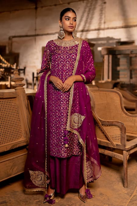 Pooja-Keyur Devika Mughal Woven Kurta & Sharara Set 