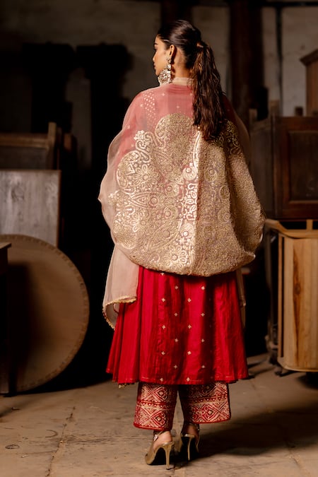 Pooja-Keyur Silk Aari Embroidered Anarkali & Palazzo Set 