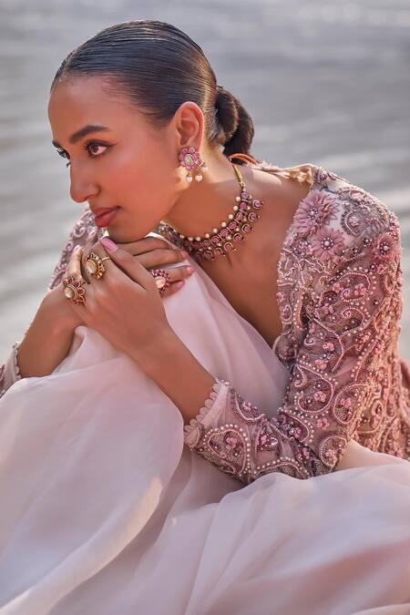 Buy Ridhima Bhasin Ivory Organza, Net Cut Work, Sequins, 3d Embroidered Jacket And Lehenga Set Buy_Ridhima Bhasin_Ivory Organza, Net Cut Work, Sequins, 3d Embroidered Jacket And Lehenga Set