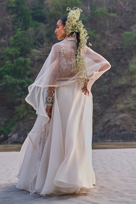 Ridhima Bhasin Ivory Embroidered Cape & Lehenga Set 