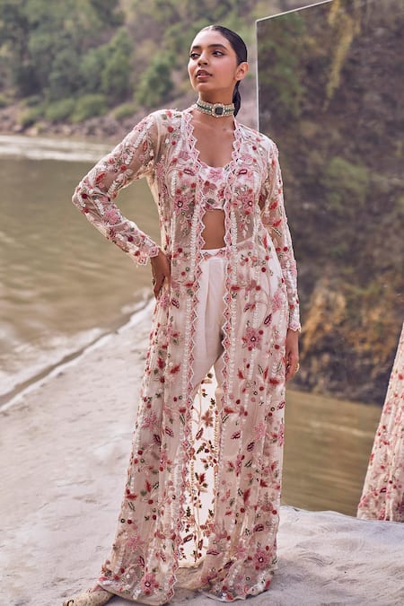 Ridhima Bhasin Kaia Gardenia Bloom Embroidered Long Jacket & Pant Set 