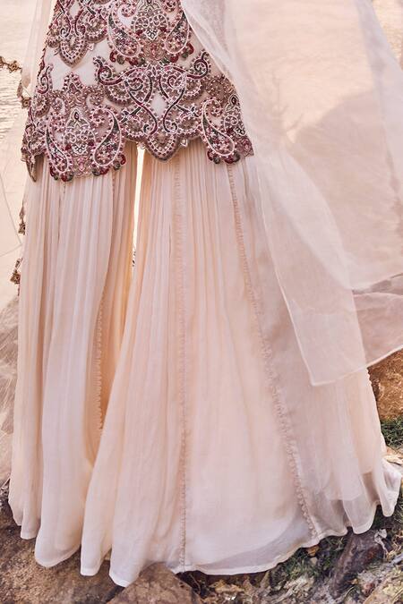 Ridhima Bhasin_Ivory Organza, Chiffon Cut Work, Fiore Embroidered Cape Kurta And Sharara Set _Online_at_Aza_Fashions