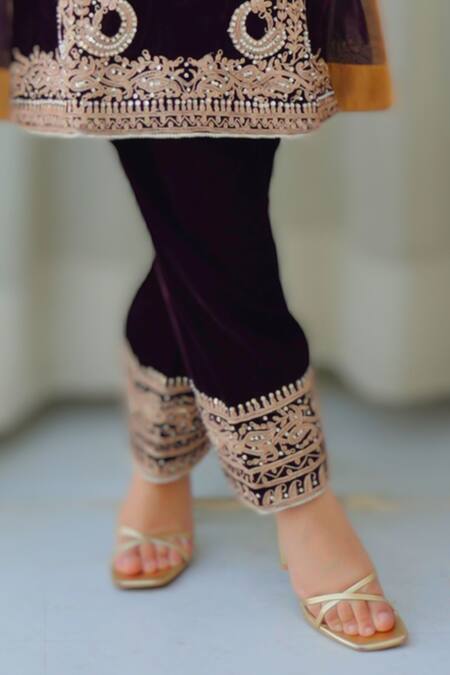 Buy Sheetal Batra Wine Silk, Velvet Embroidery Round Neck Kurta And Salwar Set Online at Aza Fashions Buy_Sheetal Batra_Wine Silk, Velvet Embroidery Round Neck Kurta And Salwar Set _Online_at_Aza_Fashions