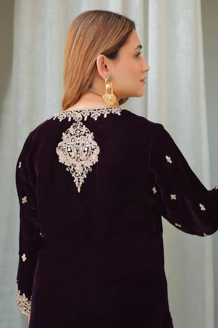 Sheetal Batra Embroidered Wine Kurta & Salwar Set 