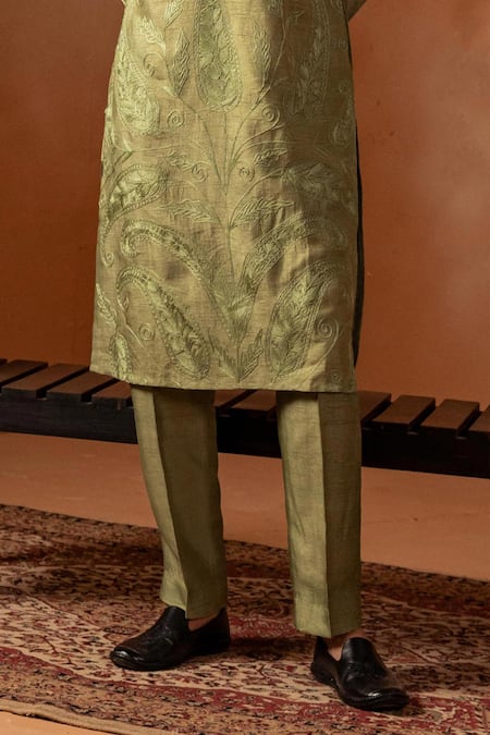 Angad Creations Green Viscose, Silk Embroidery Paisley Kurta Set Online at Aza Fashions Angad Creations_Green Viscose, Silk Embroidery Paisley Kurta Set _Online_at_Aza_Fashions