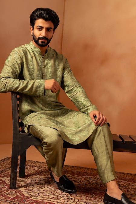 Buy Angad Creations Green Viscose, Silk Embroidery Paisley Kurta Set Online at Aza Fashions Buy_Angad Creations_Green Viscose, Silk Embroidery Paisley Kurta Set _Online_at_Aza_Fashions
