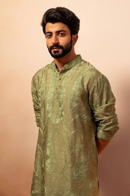 Buy Angad Creations Green Viscose, Silk Embroidery Paisley Kurta Set Buy_Angad Creations_Green Viscose, Silk Embroidery Paisley Kurta Set