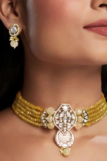 Hrisha Jewels Moissanite Kundan Polki Embellished Choker Set 