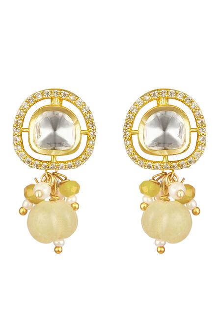 Hrisha_Yellow Zari, Applique Zircon Moissanite Kundan Polki Choker Set _Online_at_Aza_Fashions