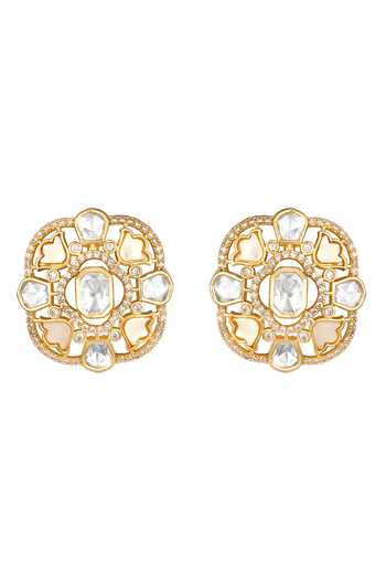 HRISHA_Red Zari, Stones Moissanite Kundan Polki Choker Set _Online_at_Aza_Fashions